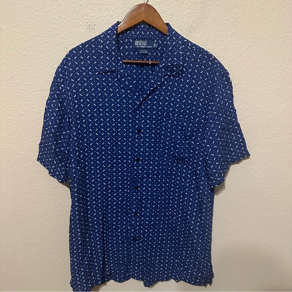Polo by Ralph Lauren Men’s Clayton Blue Micro-Aztec Patterned Button Up Shirt